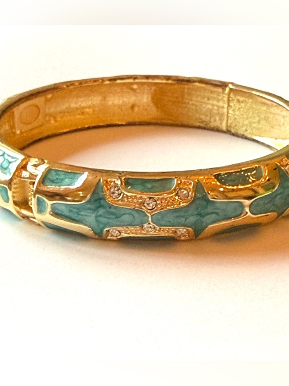 Gold-Tone Turquoise Enamel Hinged Bangle Bracelet